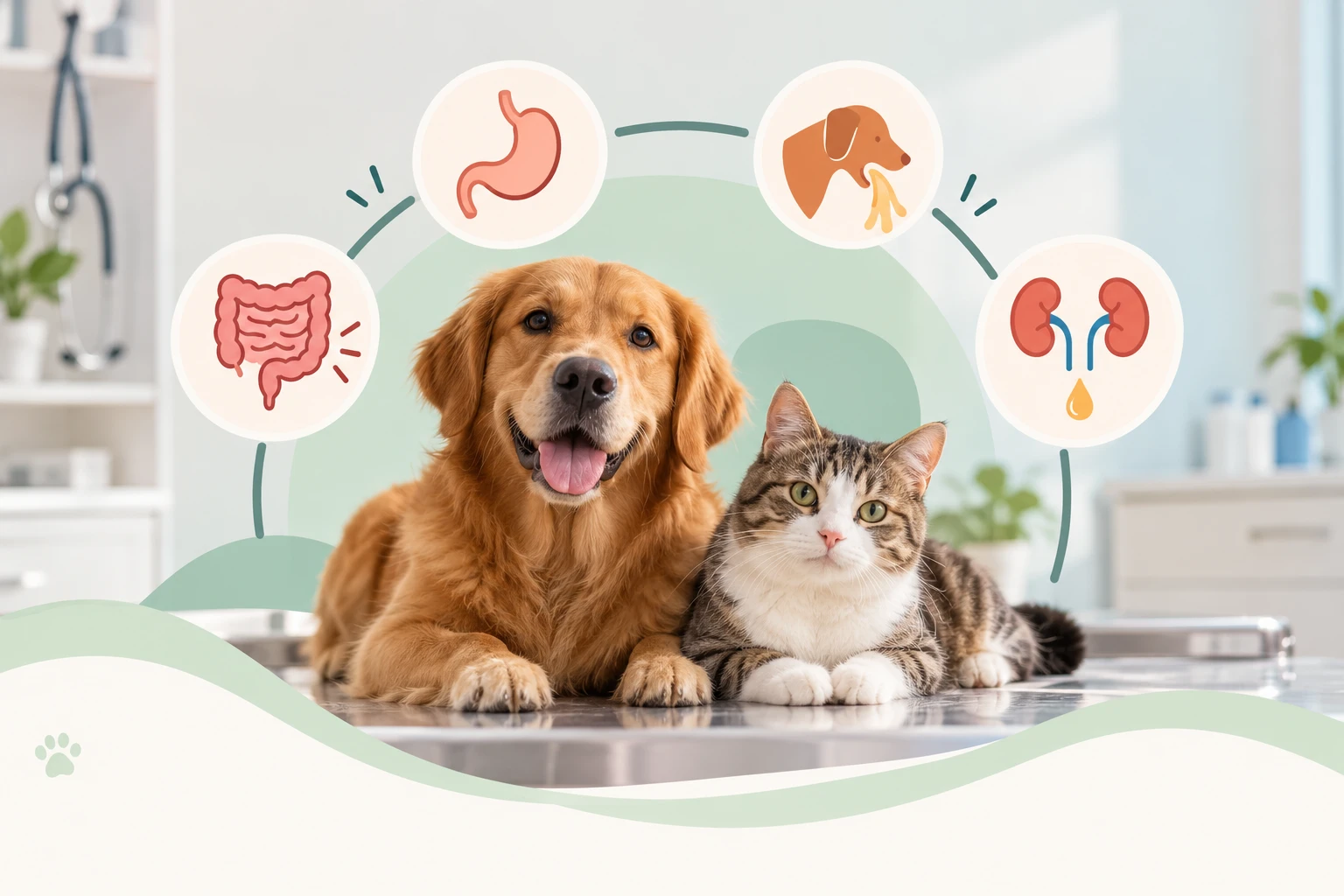Köpek ve kedi, sindirim ve boşaltım organı illüstrasyonlarıyla